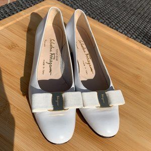 Ferragamo White Bow Flats